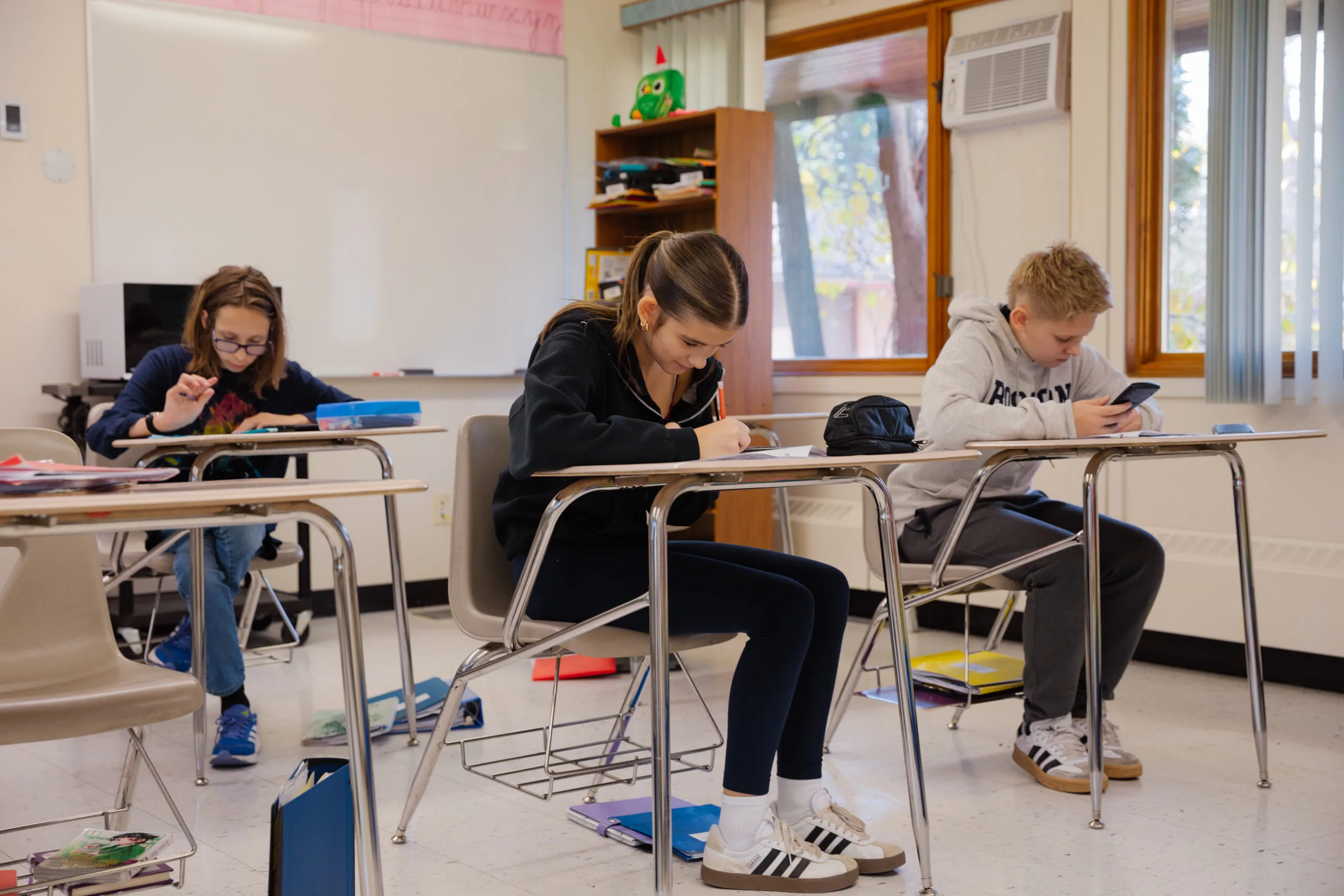 students in a small classroom